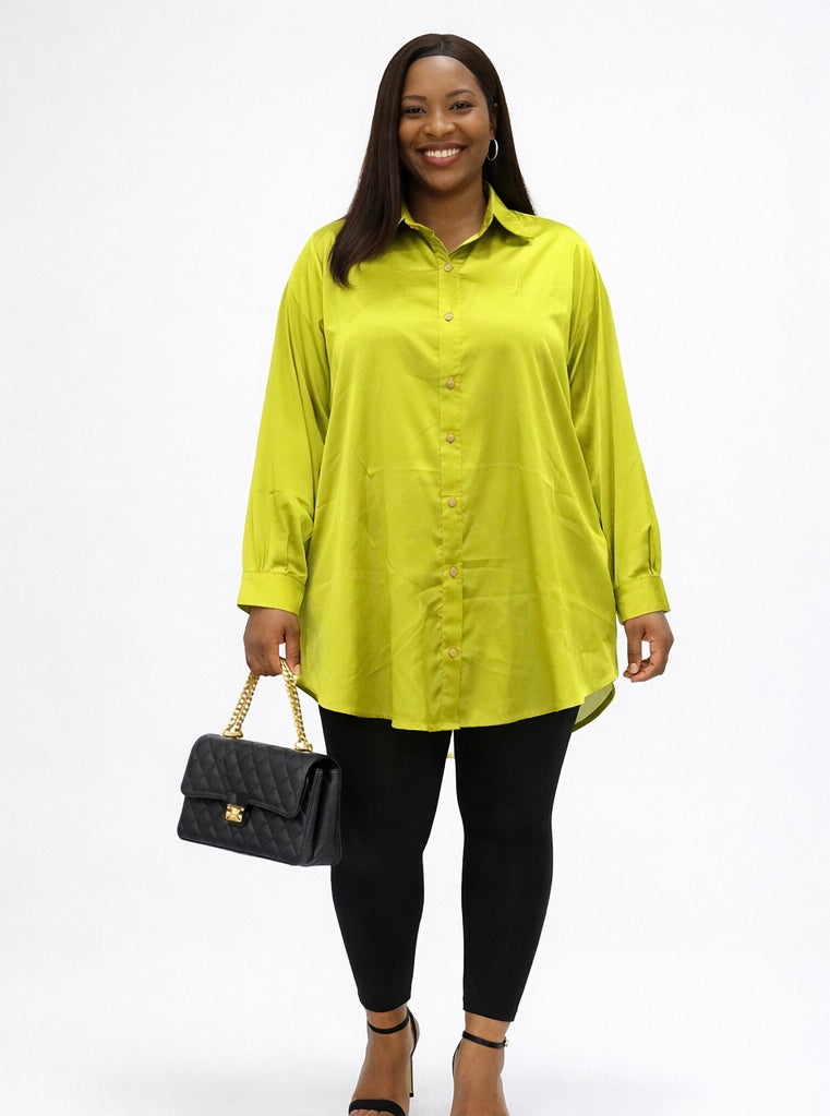 Satin Long Sleeve Shirt with Back Flap Detail