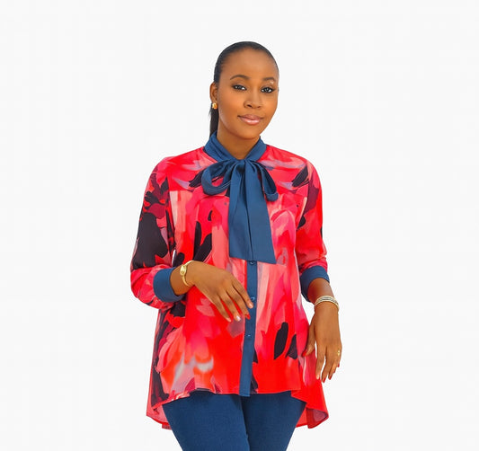Vibrant Abstract Bow-Tie Blouse