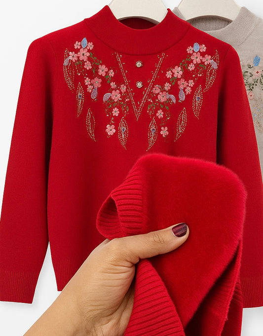 Floral Design - Fleece Lined Sweater