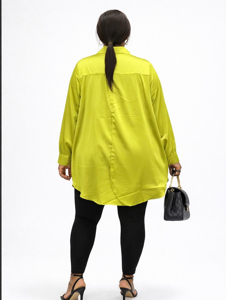 Satin Long Sleeve Shirt with Back Flap Detail