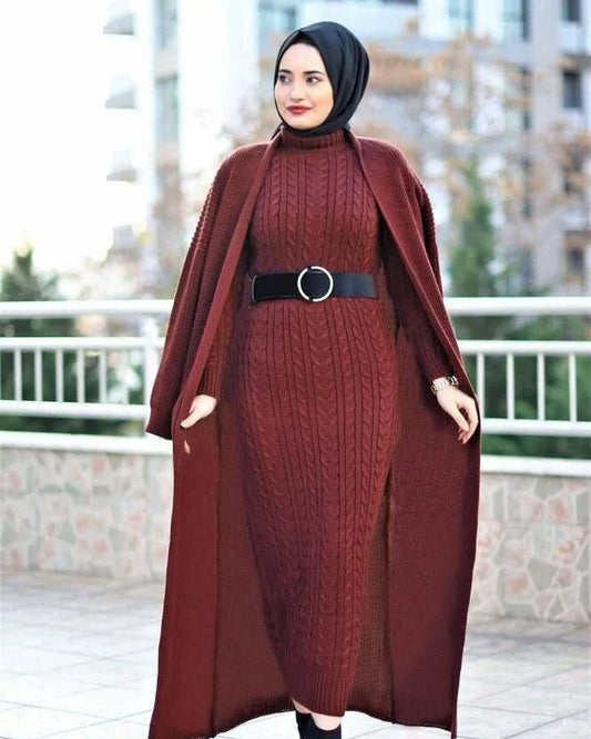 Gown & Cozy Knit Jacket Set – Style Meets Warmth