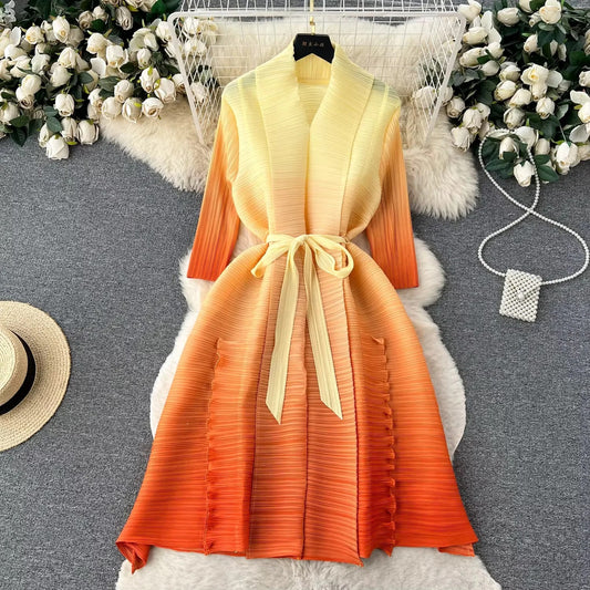 One Size  Pleated Miyaki Dress - Stretchy Fabric