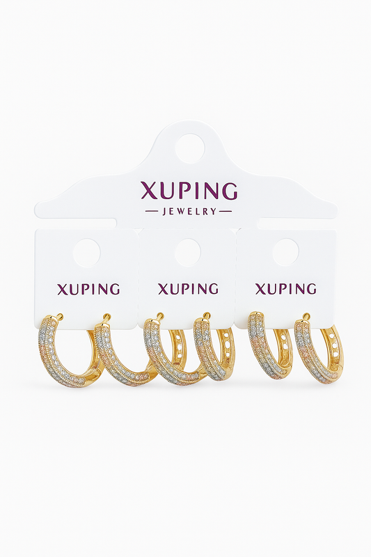 1812 - Xuping Gold Hoop Earrings – Sparkling Crystal Huggie Set