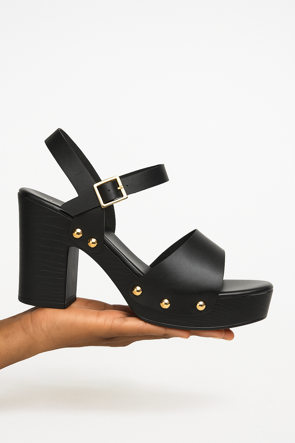 Black Luxe Studded Wedge Sandals - 226-2
