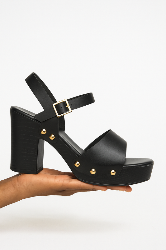 Black Luxe Studded Wedge Sandals - 226-2