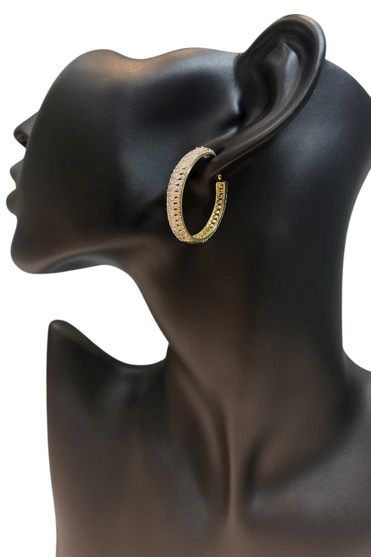 0187- Xuping Gold Hoop Earrings – Sparkling Crystal Huggie Set