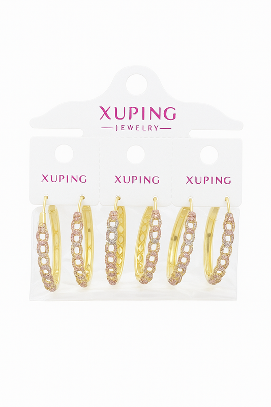 9403 - Xuping Gold Hoop Earrings – Sparkling Crystal Huggie Set