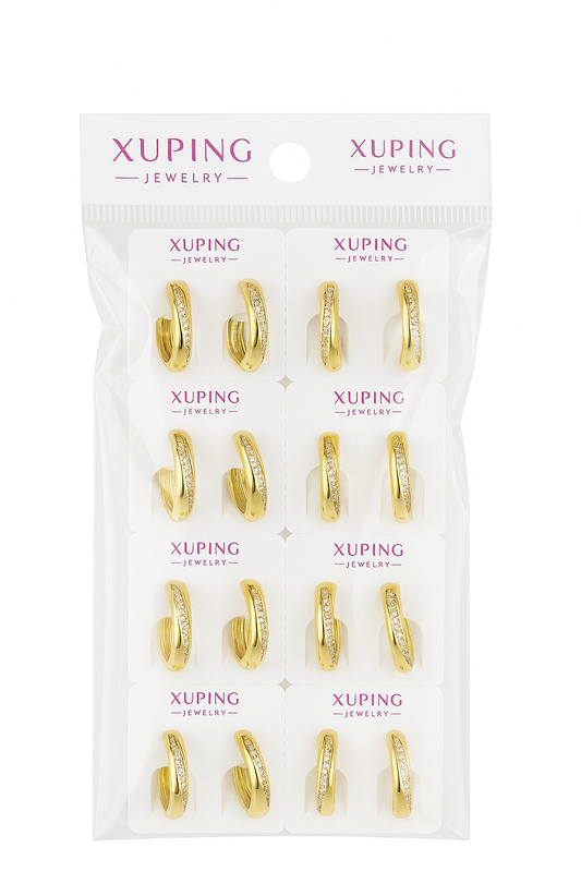 847545 - Xuping Gold Hoop Earrings – Sparkling Crystal Huggie Set
