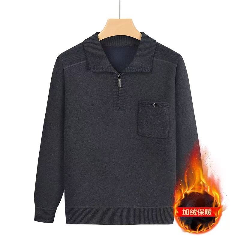 Men’s Thermal Zip-Collar Knit Sweater – Black