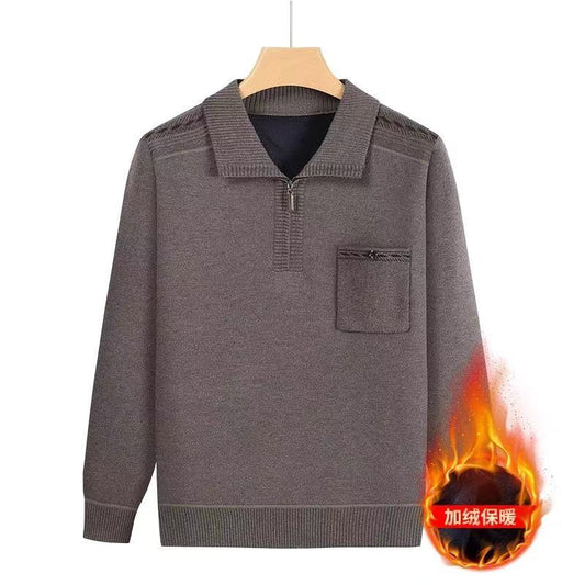 Men’s Thermal Zip-Collar Knit Sweater – Brown