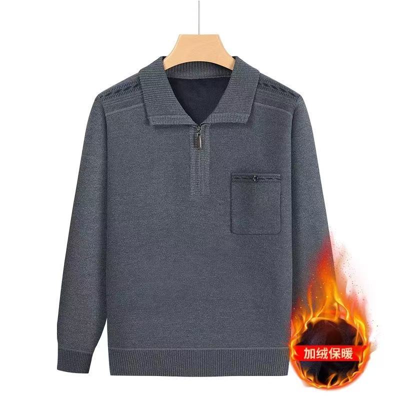 Men’s Thermal Zip-Collar Knit Sweater – Grey
