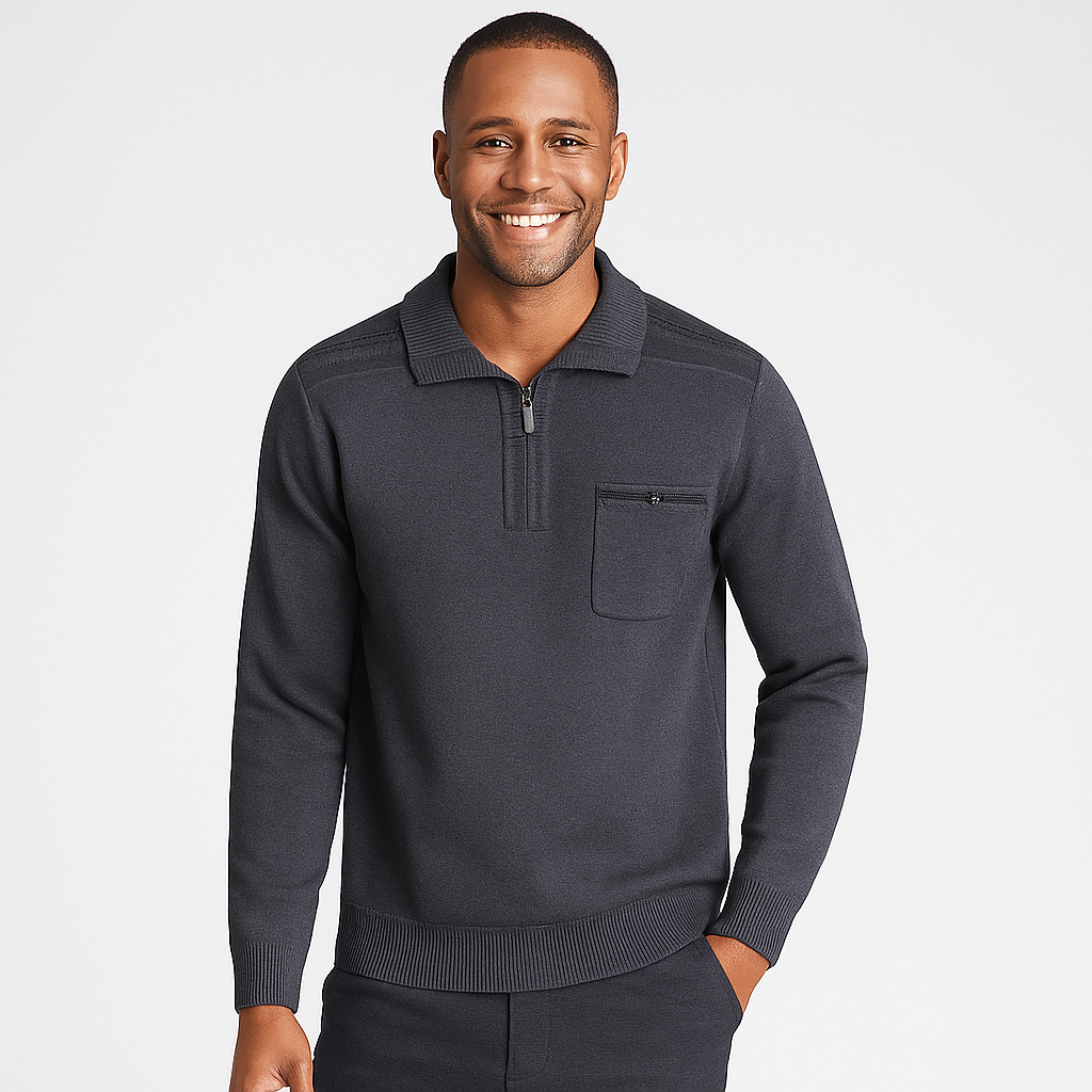 Men’s Thermal Zip-Collar Knit Sweater – Grey