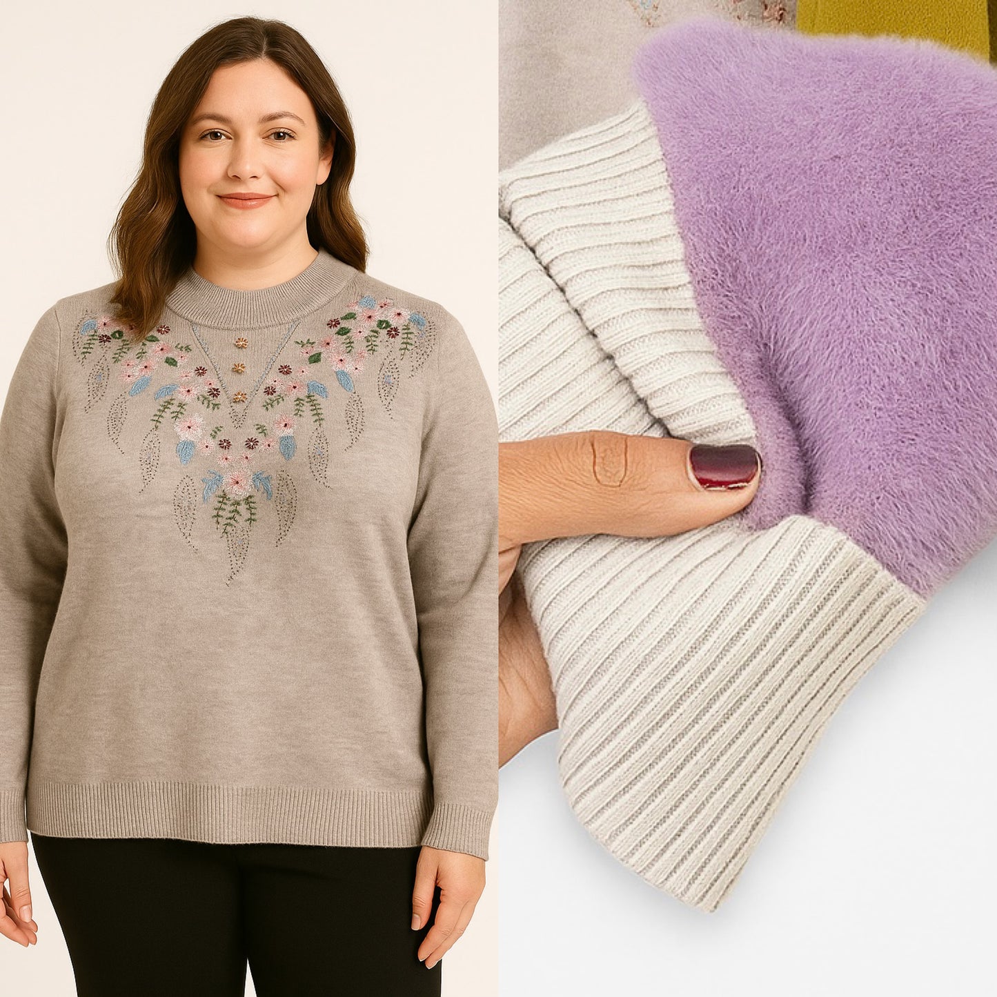 Floral Design - Fleece Lined Sweater