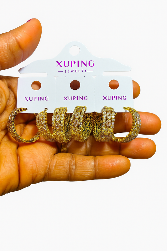 8312 - Xuping Gold Hoop Earrings – Sparkling Crystal Set