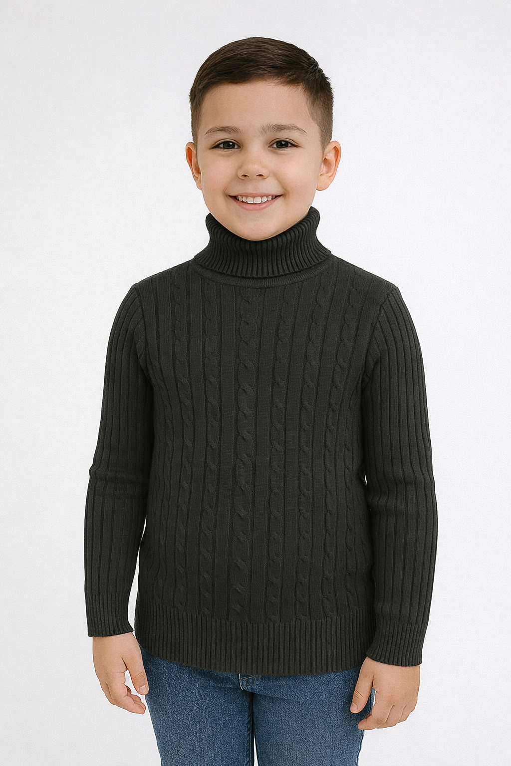 Stylish High Neck  Cable-Knit Boys  Sweater