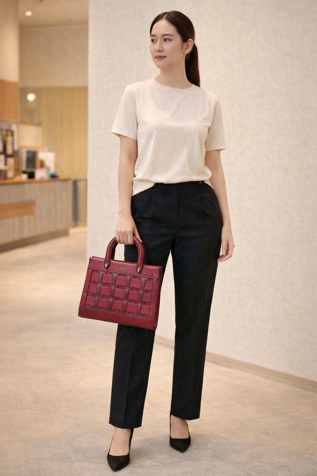 56220- Genuine Leather Box Shape Bag