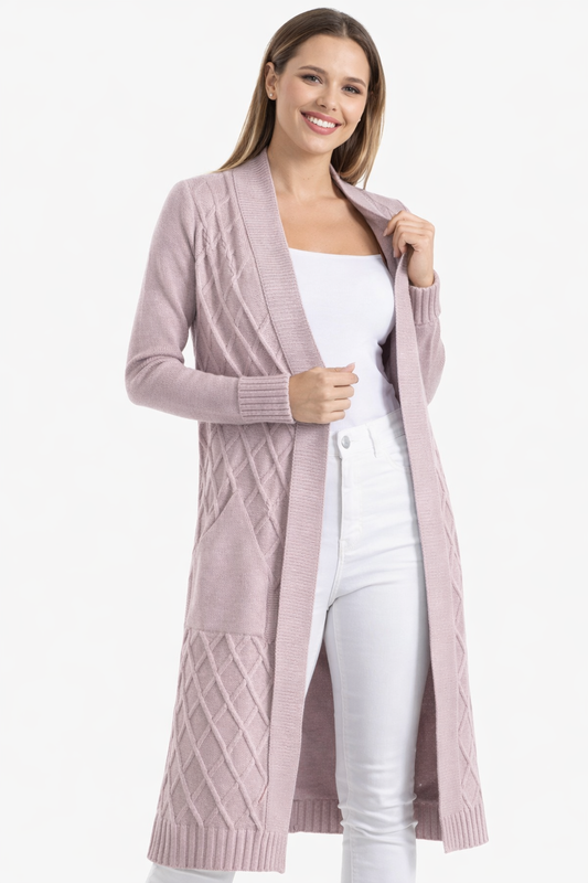 Open Front Kimono Peach  Cardigan With Pockets