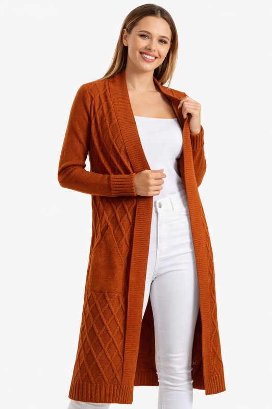 Open Front Kimono Orange   Cardigan With Pockets