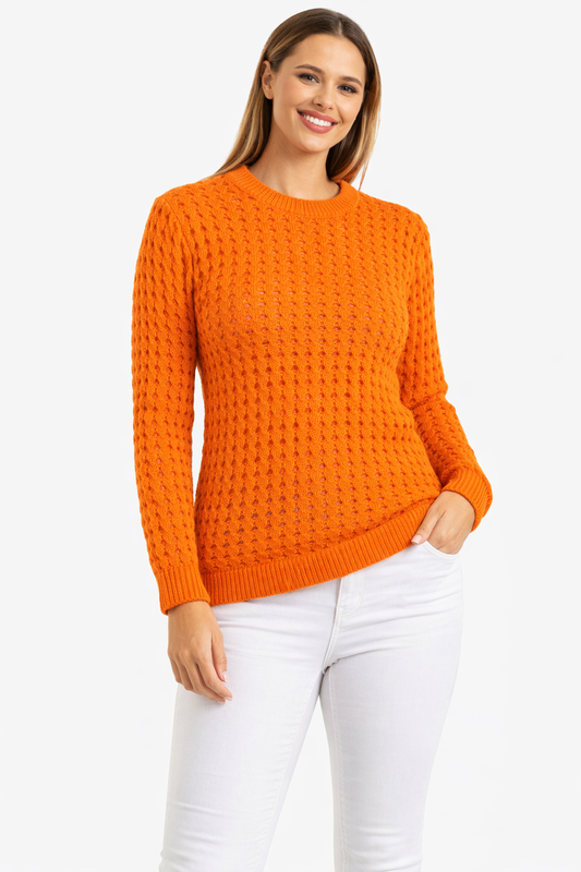 Ladies Mesh Orange Perforated Sweater