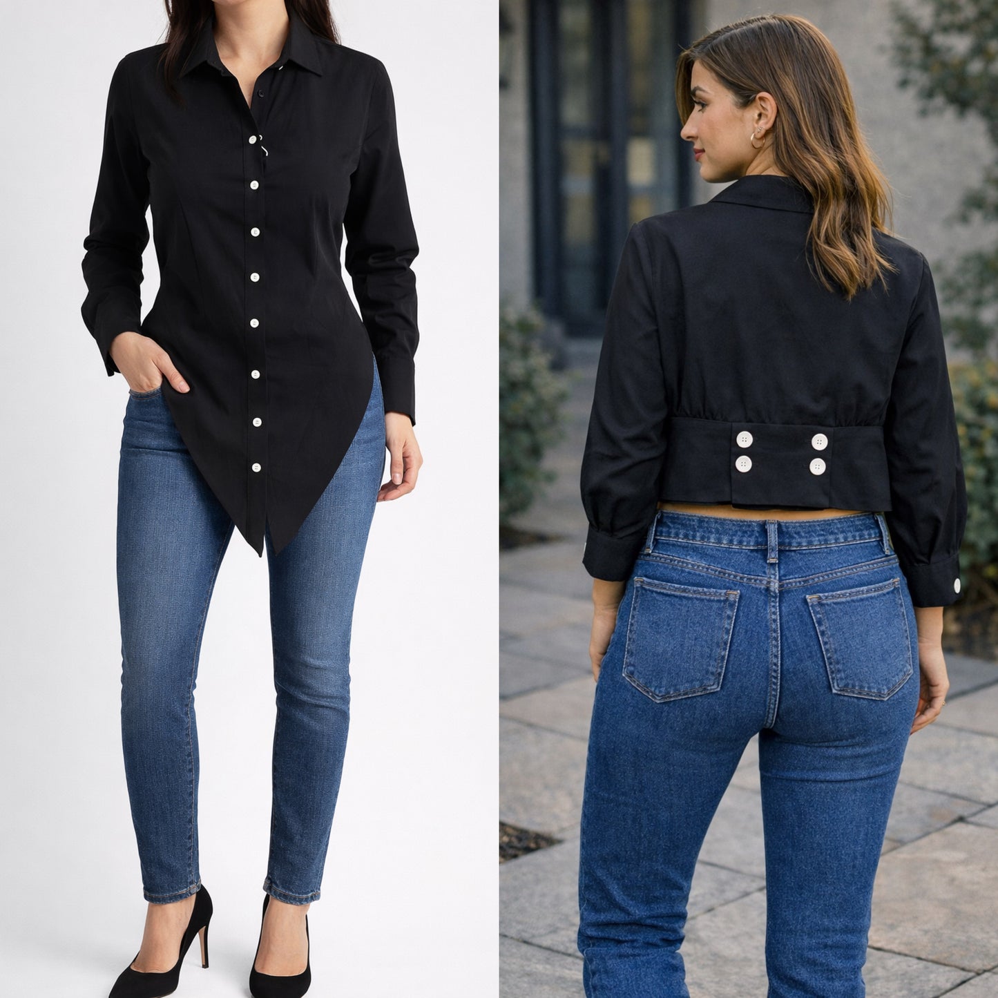 Chic Asymmetrical Button-Down Shirt – Black