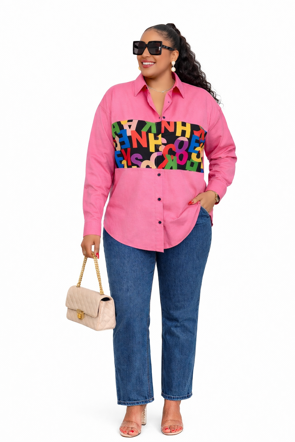 Pink Cotton Shirt with Printed Write-Up Design