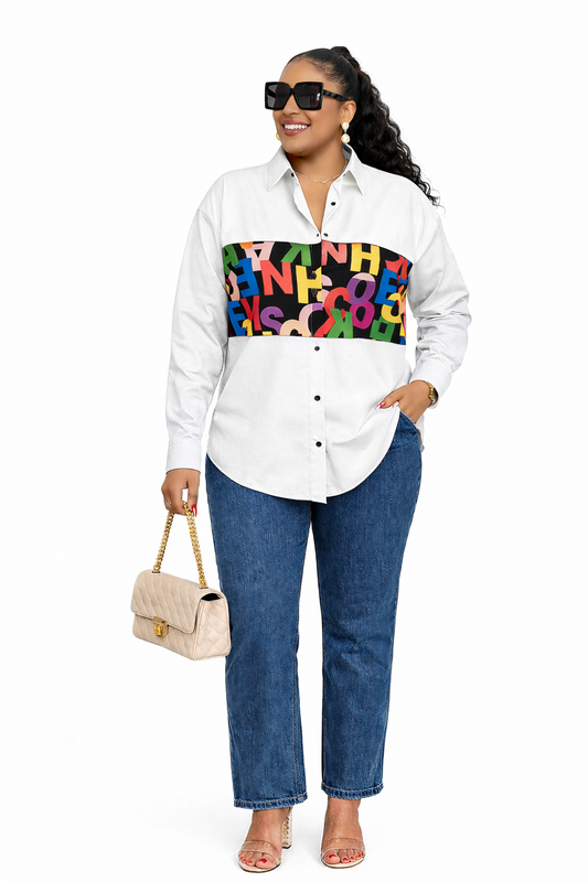 White Cotton Shirt with Printed Write-Up Design