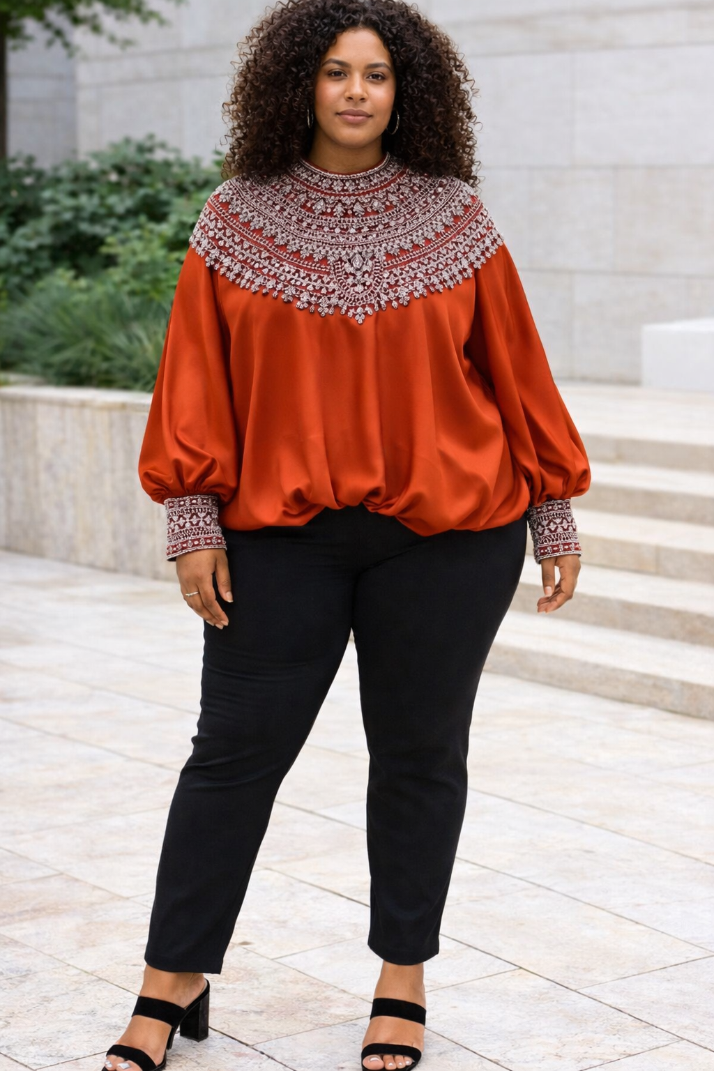 Silk Top with Intricate Embroidery Detail