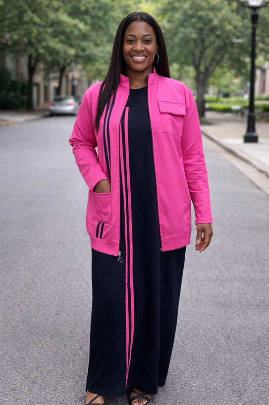 Urban Elegance Pink Zip-Front Jacket Dress Set