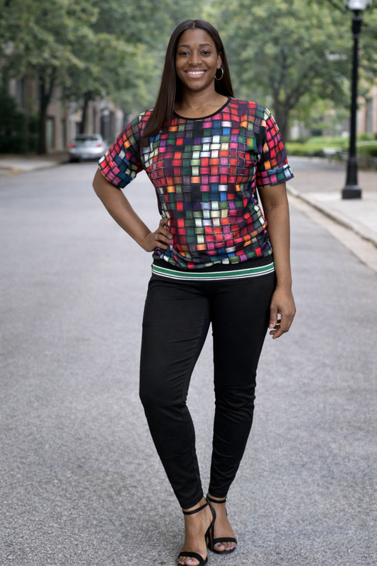 Urban Mosaic Top & Slim-Fit Pants Set