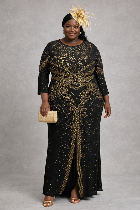Embellished Black Fitted Dinner Dress