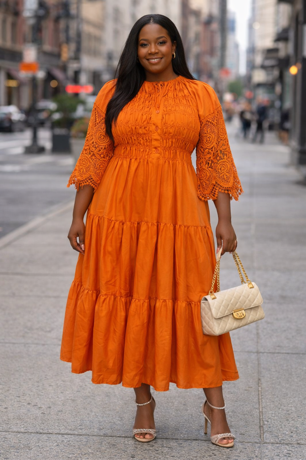 Sunset Glow Lace Sleeve Maxi Dress – Orange