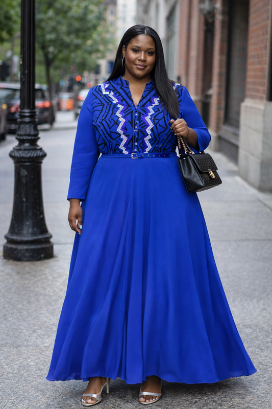 Blue Luxe Embellished Flowing Gown