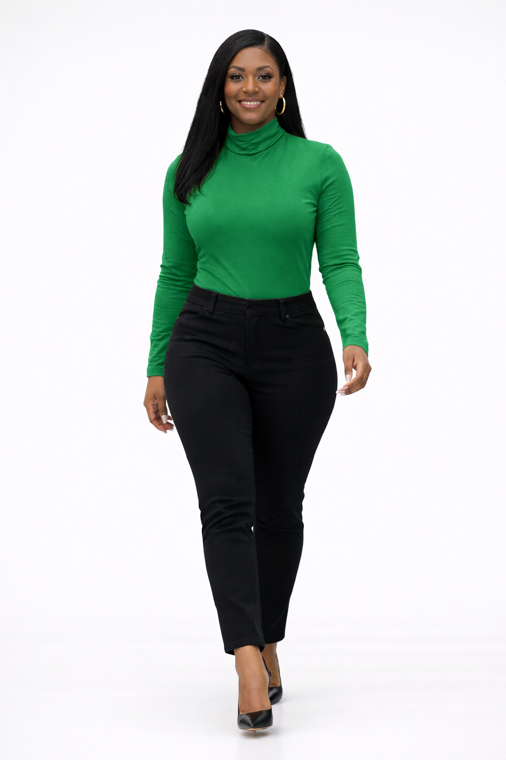 Elegant Fitted Turtleneck Top – Classic Green