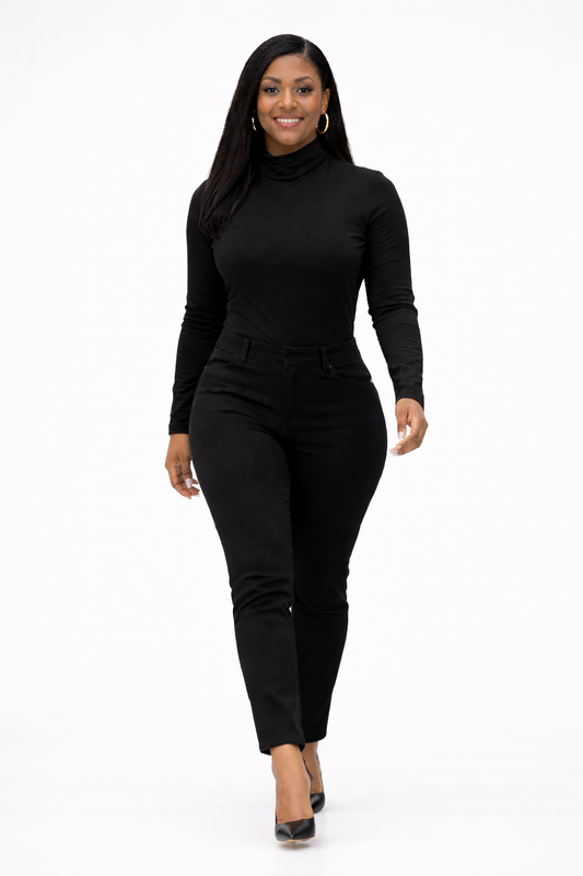 Elegant Fitted Turtleneck Top – Classic Black