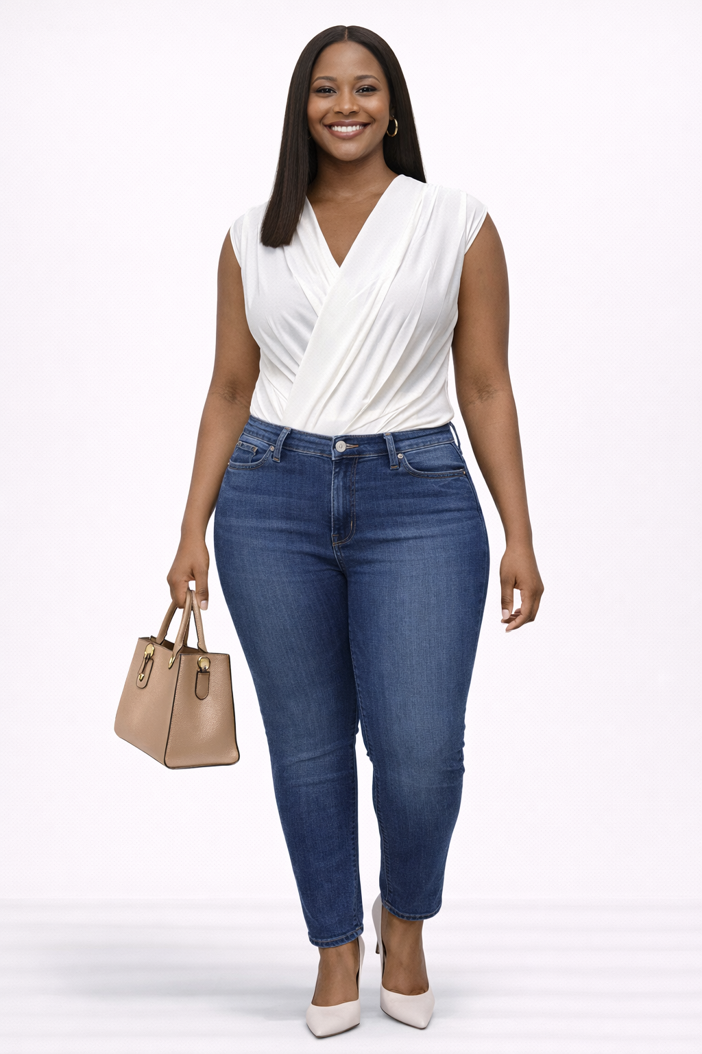 Elegant Wrap-Style Sleeveless Blouse – White