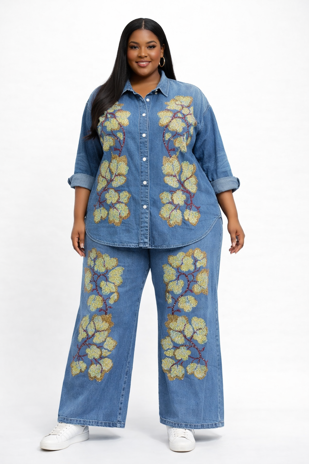 Luxury Floral Embellished Denim Two-Piece Set- PRE ORDER