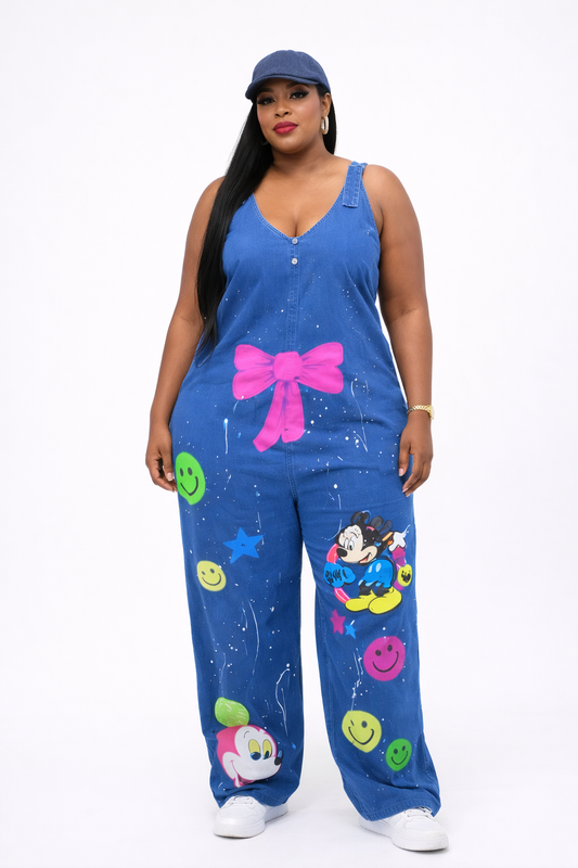 Playful Denim Graphic Jumpsuit – Bold & Fun - PRE ORDER