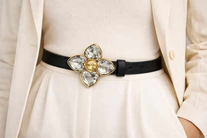 Crystal Bloom Luxe Belt – Black