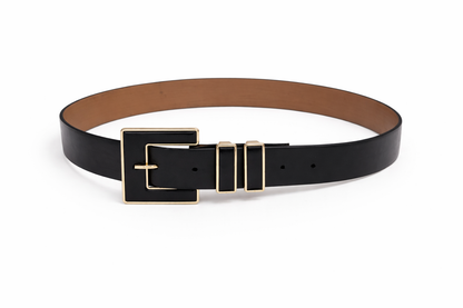 Luxe Square Buckle Belt – Black & Gold