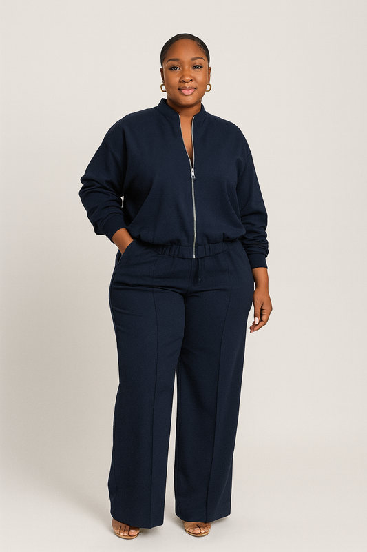 Navy Blue Two-Piece Tracksuit Set – Top & Joggers