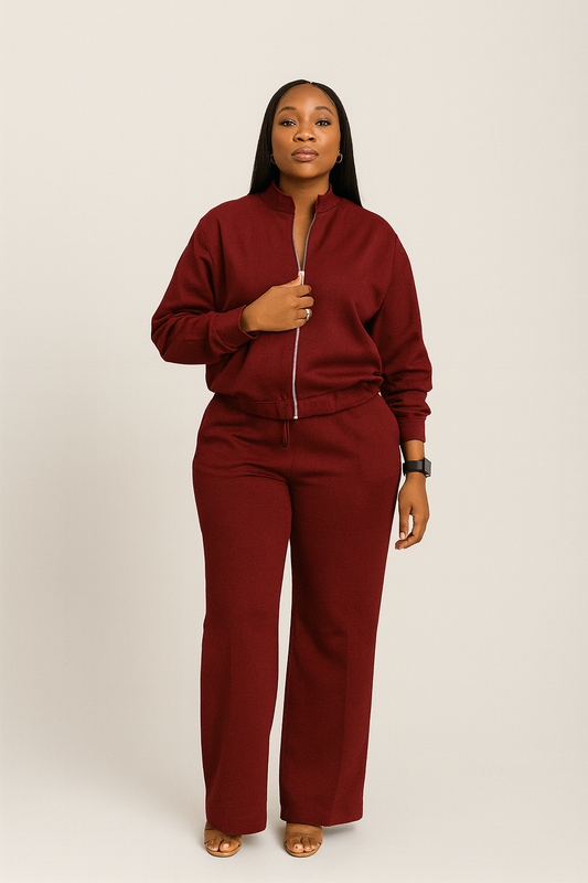 Burgundy Two-Piece Tracksuit Set – Top & Joggers