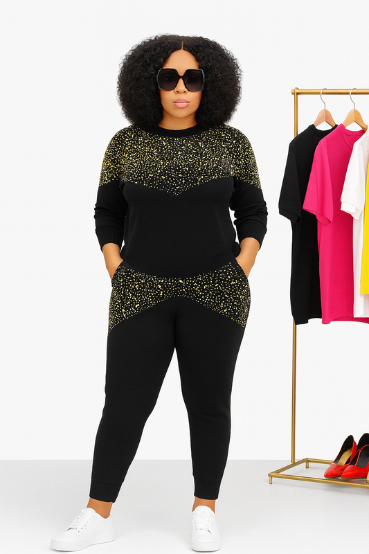 Beaded Ladies Two Pieces Fitted Tracksuit