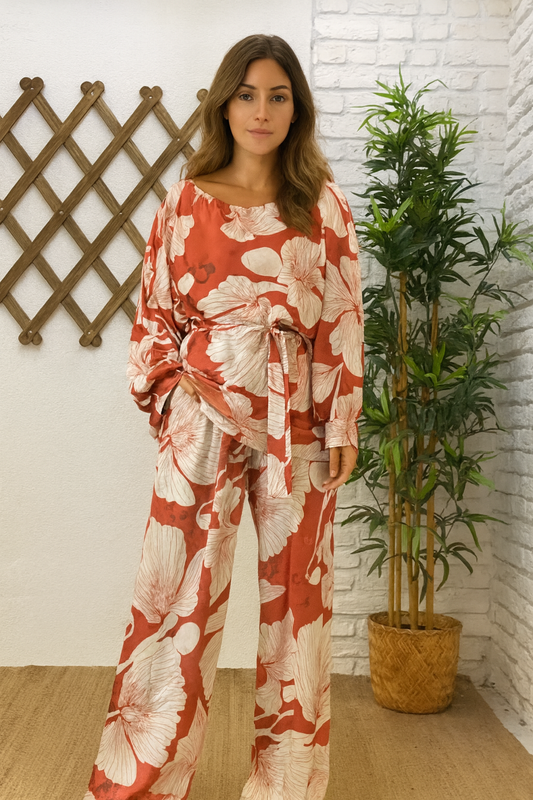 Floral Satin Two-Piece Set – Effortless Elegance