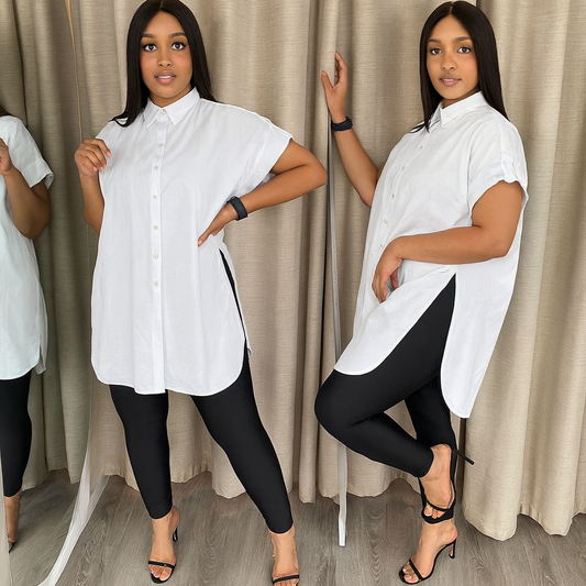 Roll-Up Sleeve Cotton White Shirt – Casual Chic