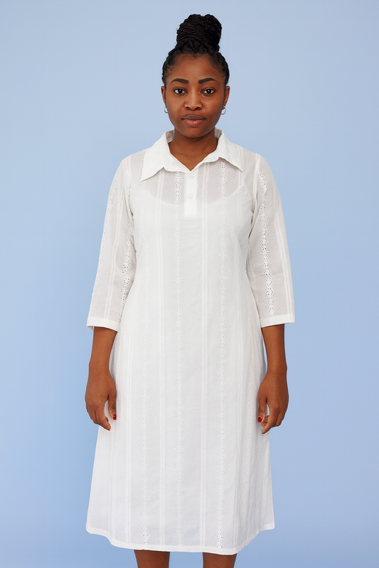 Cotton Lace Dress with Front Button Detail