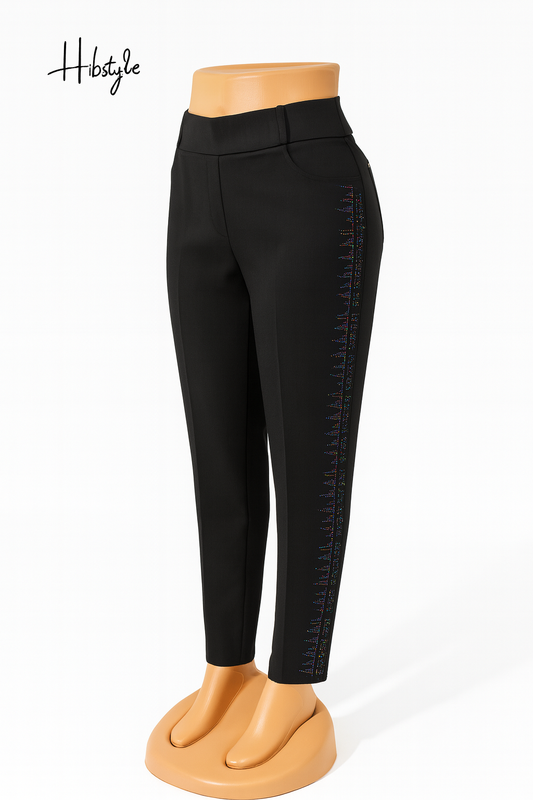 Black Fitted Thick Embellished Leggings Style Pant