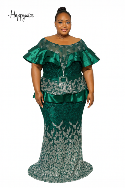 Party Dress: Green Full Length Luxury Dress