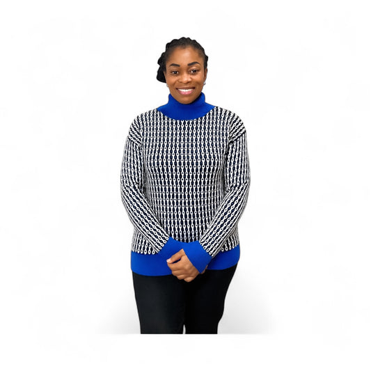 Blue High Neck Sweater - Thick Fabric