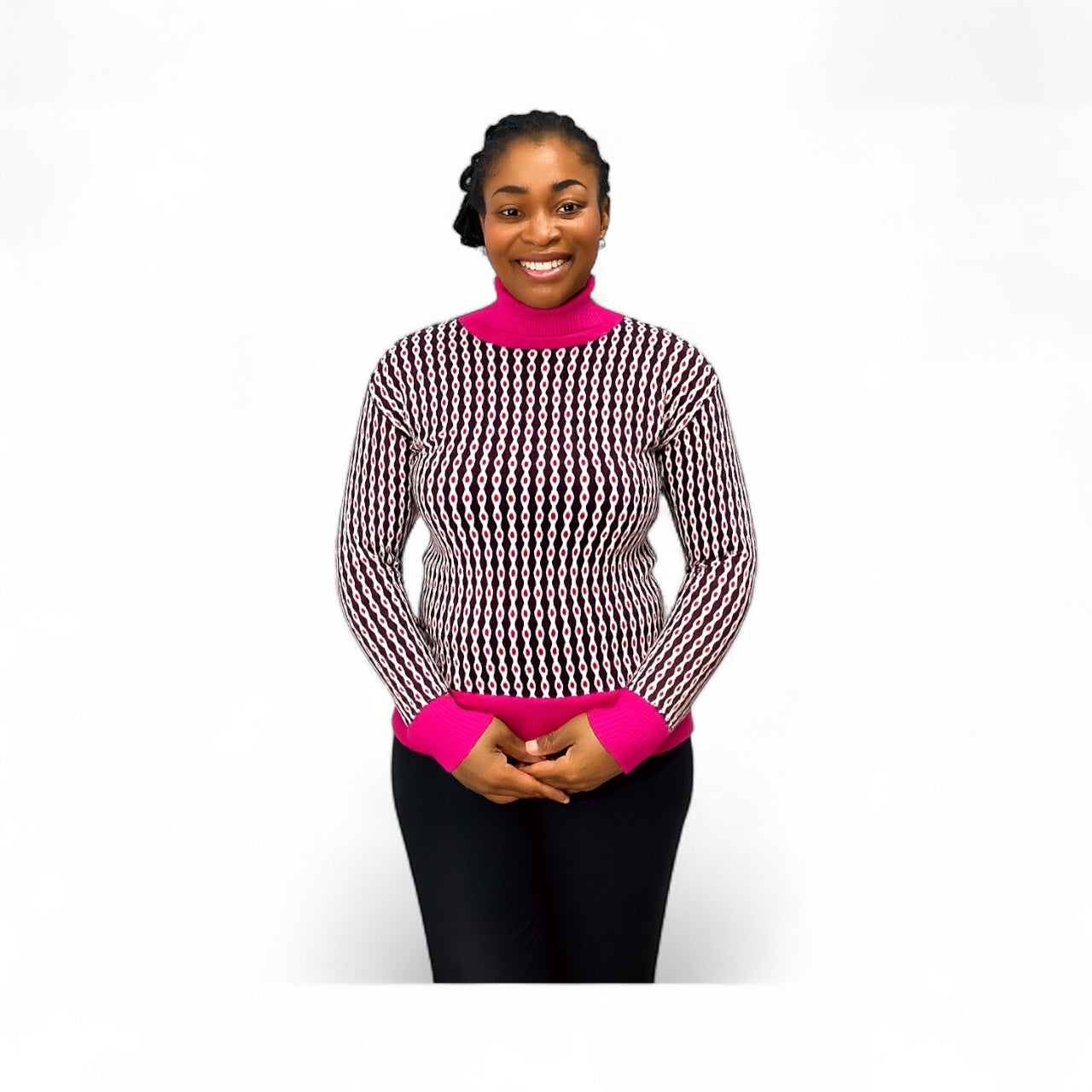Pink High Neck Sweater - Thick Fabric