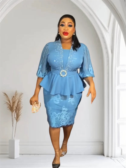 Blue Colour Embellished Skirt & Blouse